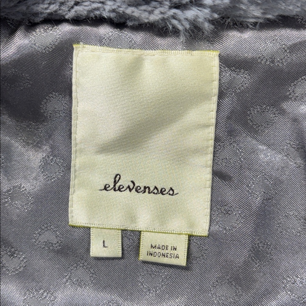 Anthropology Elevenses Charcoal plum  Teddy Jacket faux fir lined jacket L - Picture 5 of 9